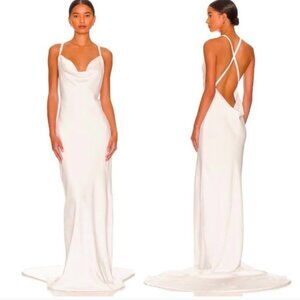 NWT Norma Kamali Cross Back Bias Gown in Snow White Size M